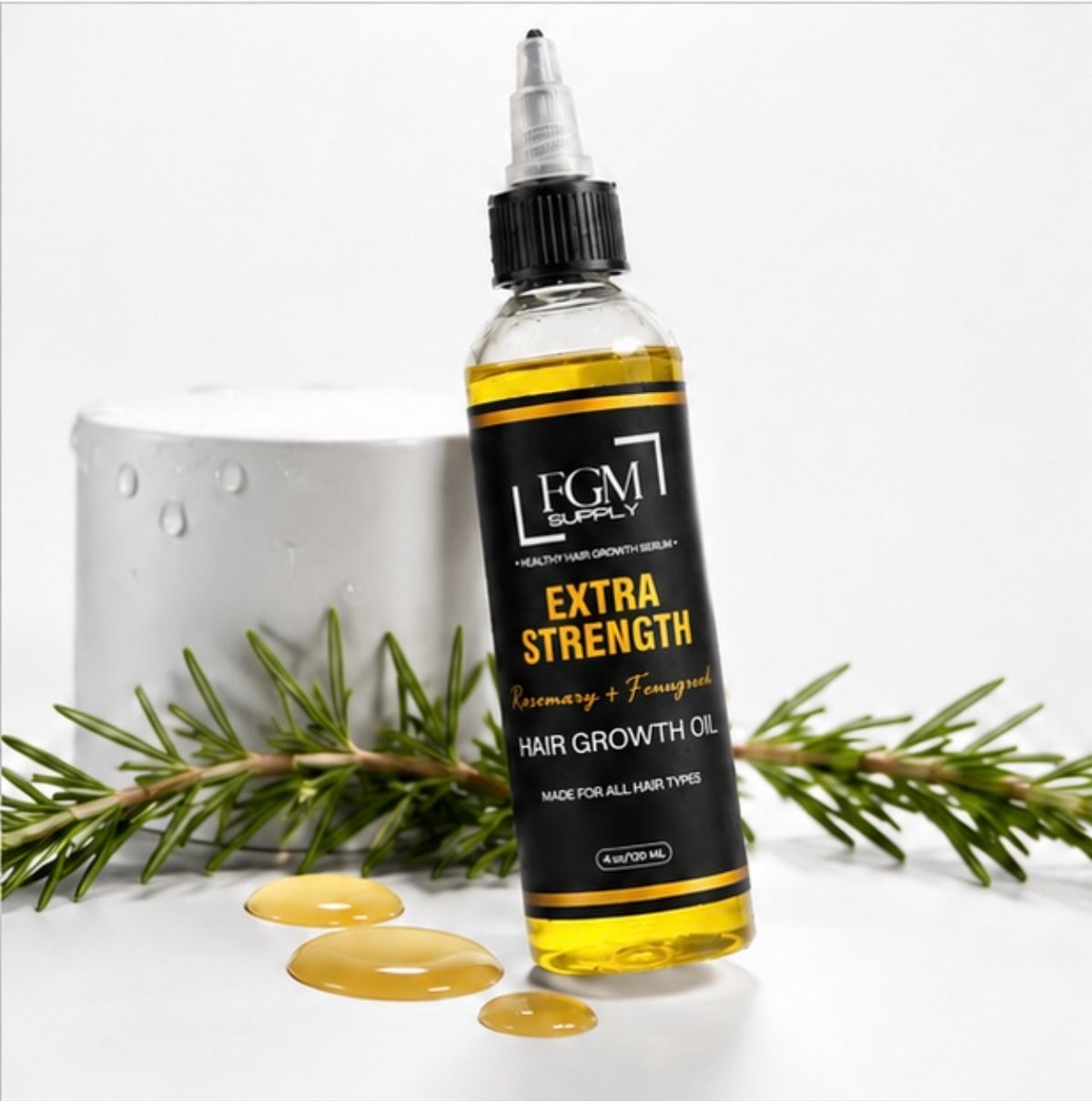 FGM Supply, Rosemary Hair Growth Oil with Fenugreek – Extra Strength Hair Growth Serum for Thicker, Longer, Stronger Hair | Scalp Oil for All Hair Types