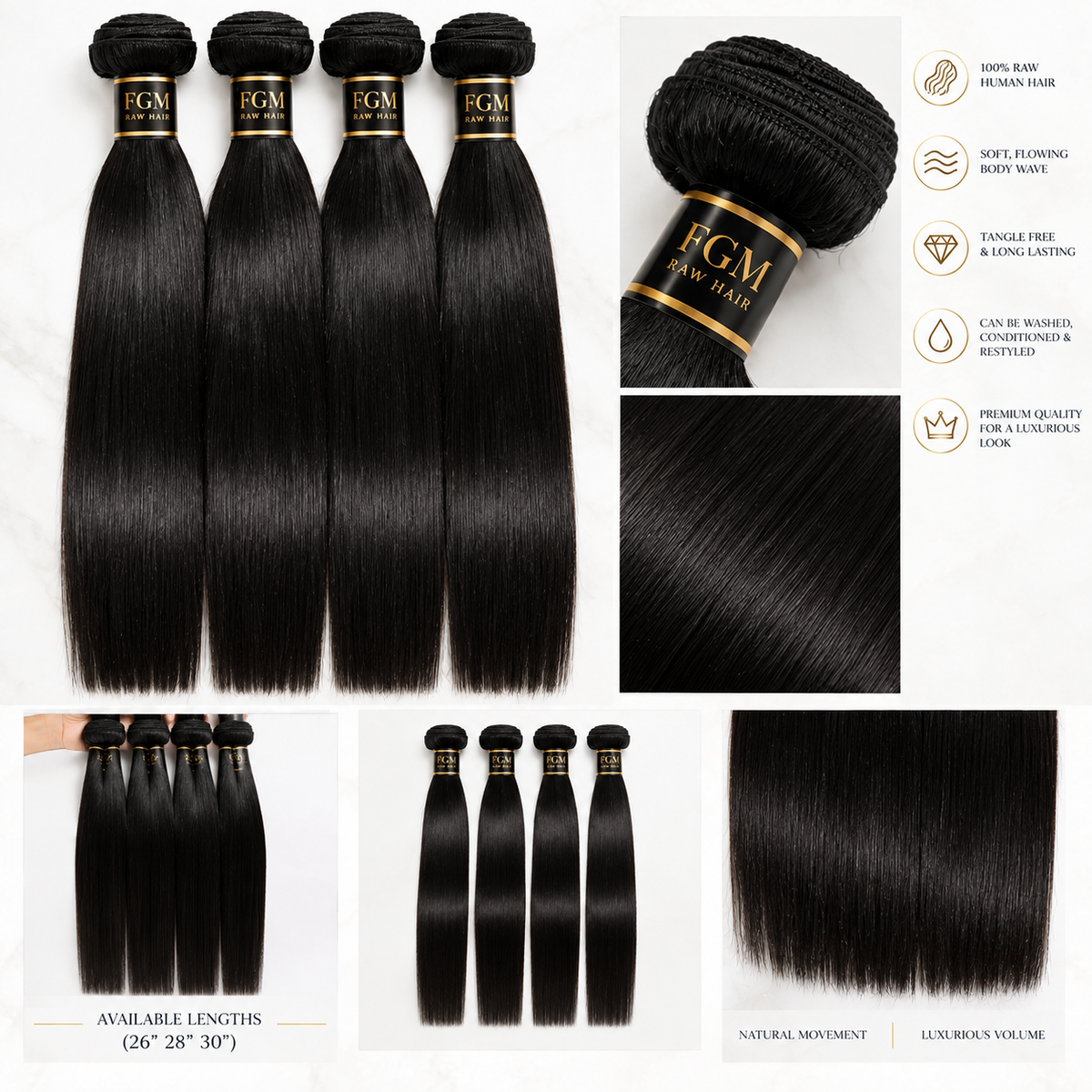 3-BUNDLE STRAIGHT HUMAN HAIR SETS | 20–30 Inch